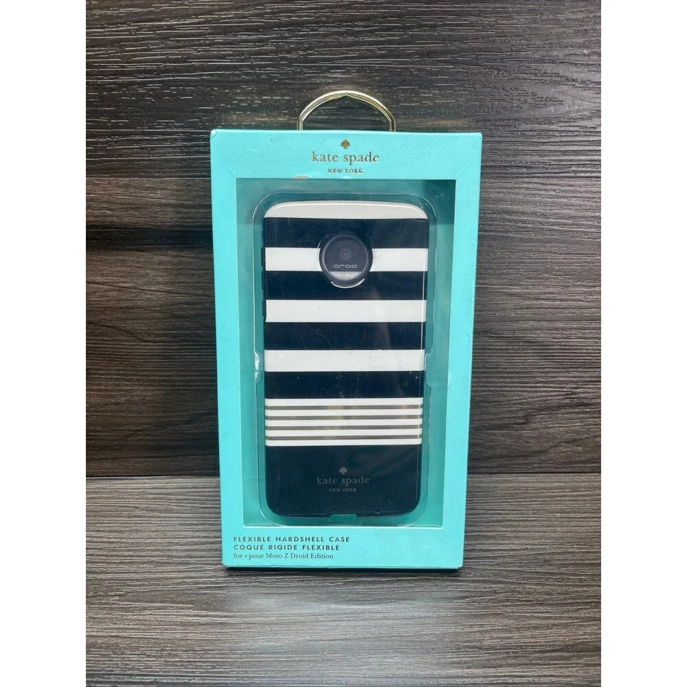 kate spade New York Flexible Hardshell Case Moto Z Droid Stripe Black/White/Gold